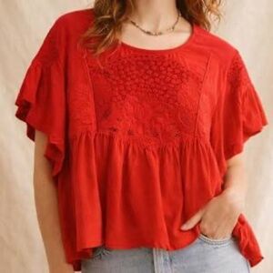 Anthropologie MAEVE Flutter Sleeve boho feminine festival Swing Blouse top - SM